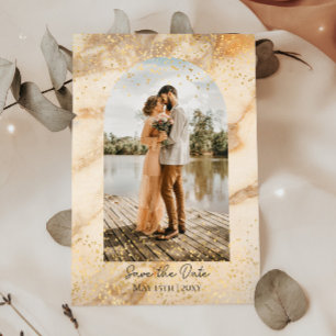 Beige Boho Ram Foto Spara Datum Bröllop Inbjudningar
