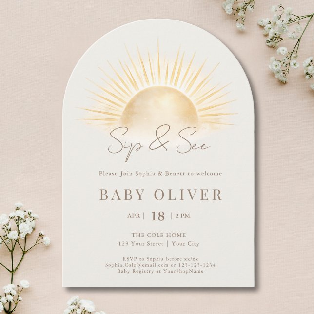 Beige Boho Soluppgång Neutral Förhandsvisning Båge Inbjudningar (Skapare uppladdad)