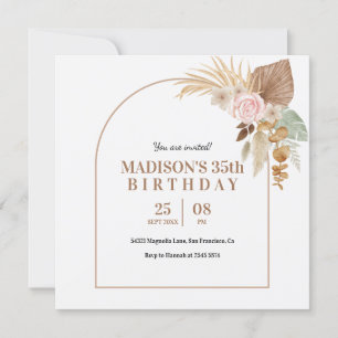 Beige Boho Stil födelsedag Inbjudningar