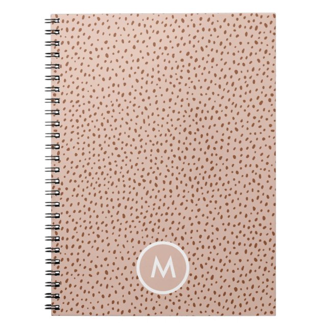 Beige & Boho Terracotta Brown Dots Monogram Anteckningsbok (Framsidan)