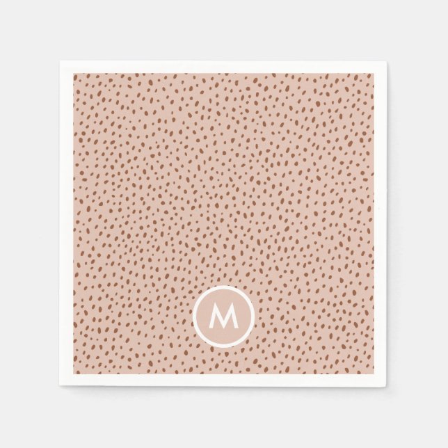 Beige & Boho Terracotta Brown Dots Monogram Pappersservett (Framsidan)