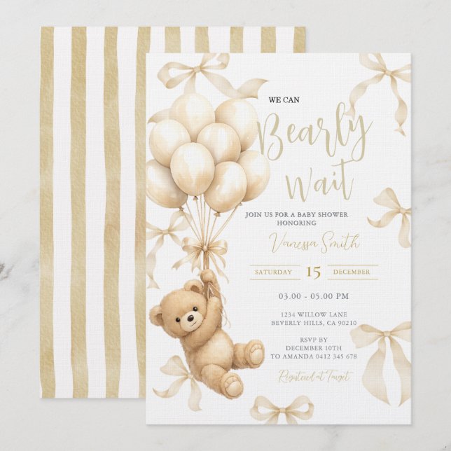 Beige Boho Vi Kan Knappast Vänta Bebis-fest Inbjudningar (Fram/baksida)