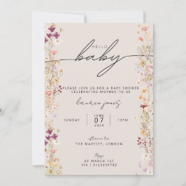 Beige Boho Wildblommes Blommigt Hej Baby Shower Inbjudningar