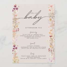 Beige Boho Wildblommes Blommigt Hej Baby Shower Meny