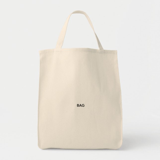 Beige bomullstotehandbag med ordet "BAG" tryckt  Tygkasse (Framsidan)