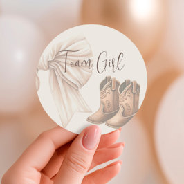 Beige Boots eller Bows Gender Reveal Team Girl Runt Klistermärke