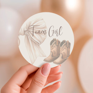 Beige Boots eller Bows Gender Reveal Team Girl Runt Klistermärke