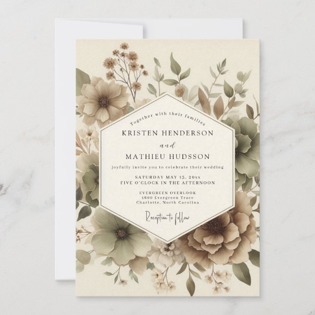 Beige Botanical Autumn Wedding Inbjudningar (Framsida)