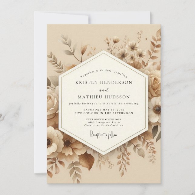 Beige Botanical Romantic Wedding Inbjudningar (Framsida)