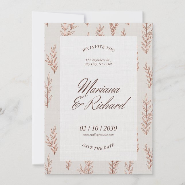 Beige Botanisk Boho Bröllopsinbjudan  Inbjudningar (Framsida)