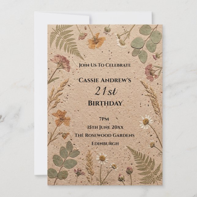 Beige Botanisk Milstolpe Födelsedag Inbjudningar (Framsida)
