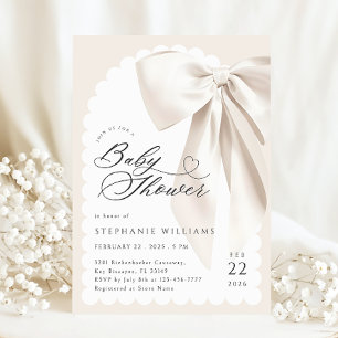 Beige Bow Baby Shower Inbjudningar