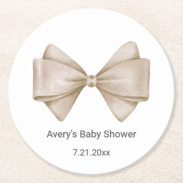 Beige Bow Baby Shower Underlägg Papper Rund