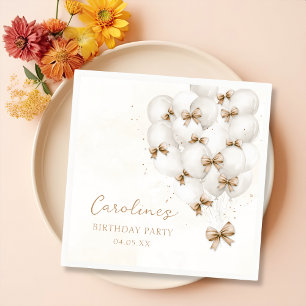 Beige Bow Balloons Birthday Napkins Pappersservett