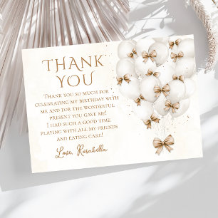 Beige Bow Balloons Flicka - tack för ditt kort