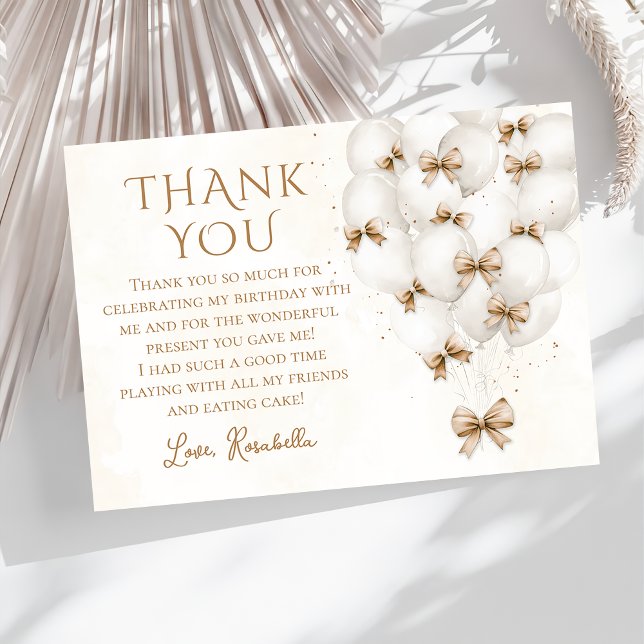 Beige Bow Balloons Flicka - tack för ditt kort (Skapare uppladdad)