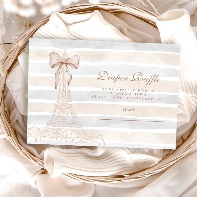 Beige Bow Bonjour Bebe Baby Shower Diapper Raffle Tilläggskort (Skapare uppladdad)