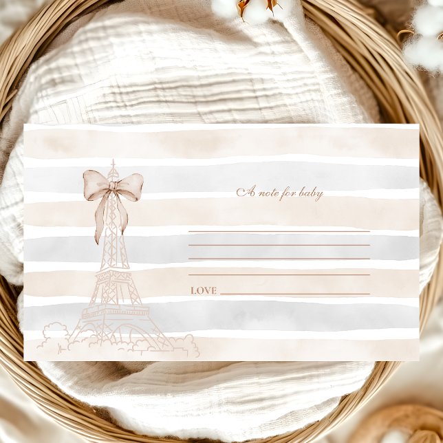 Beige Bow Bonjour Bebe Baby Shower Note för Baby Tilläggskort (Skapare uppladdad)