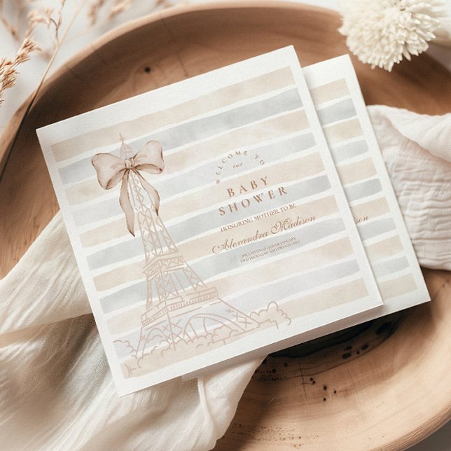 Beige Bow Bonjour Bebe Baby Shower Pappersservett (Skapare uppladdad)