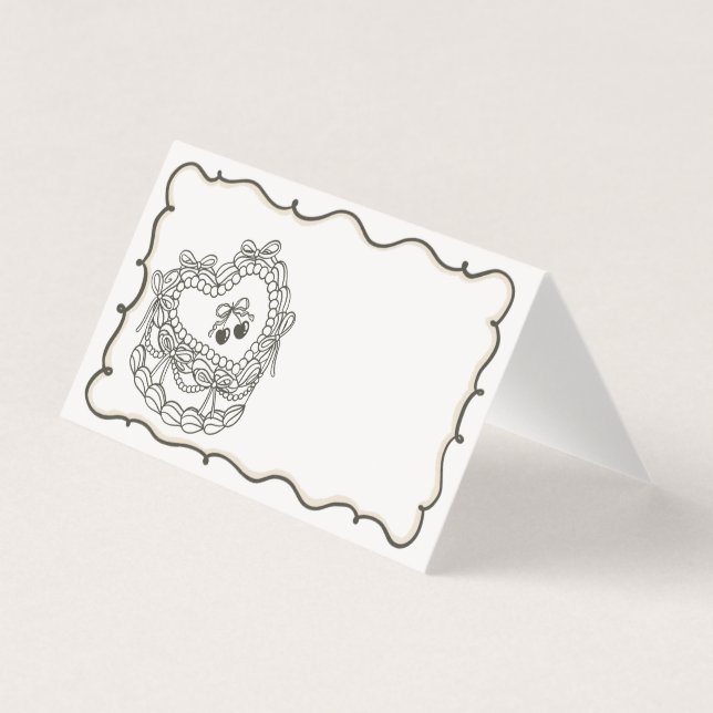 Beige Bow Coquette Cake Bachelorette Place Cards Kort (Framsida)
