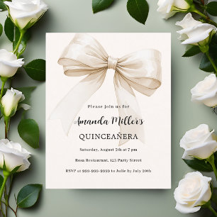 Beige bow elegant Quinceanera-inbjudan