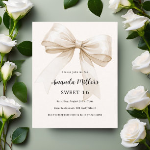 Beige bow elegant Sweet 16 inbjudan