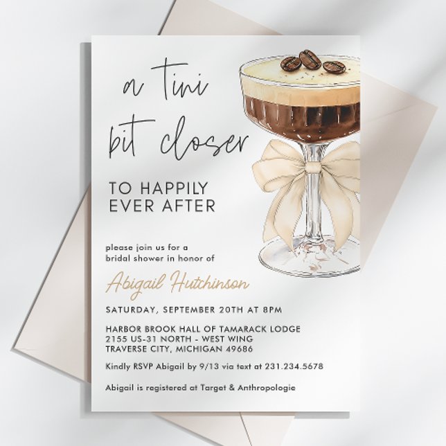 Beige Bow Espresso Martini Möhippa Inbjudningar (Beige Bow Espresso Martini Bridal Shower Invitation)