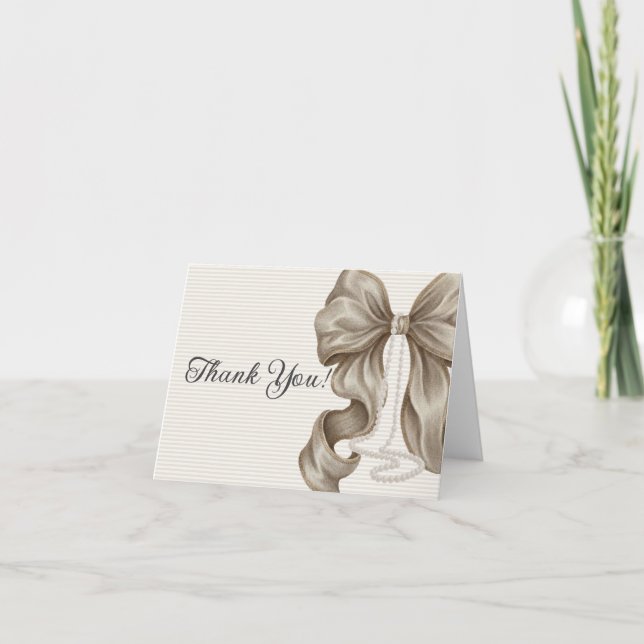 Beige Bow Flicka Baby Shower  Tack Kort (Framsida)