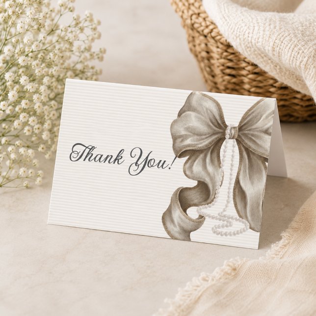 Beige Bow Flicka Baby Shower  Tack Kort (Skapare uppladdad)