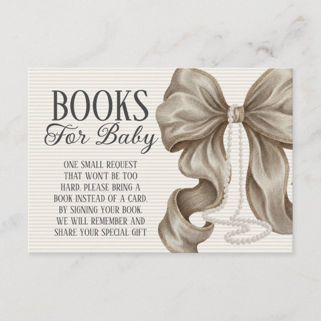 Beige Bow Girl Baby Shower Books For Baby Tilläggskort (Framsida)