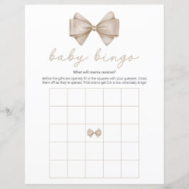 Beige Bow Modern Baby Shower Bingo Game