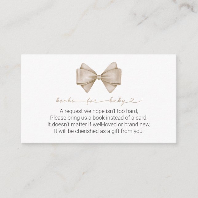 Beige Bow Modern Boho Baby Shower Bokar för Baby Tilläggskort (Framsida)