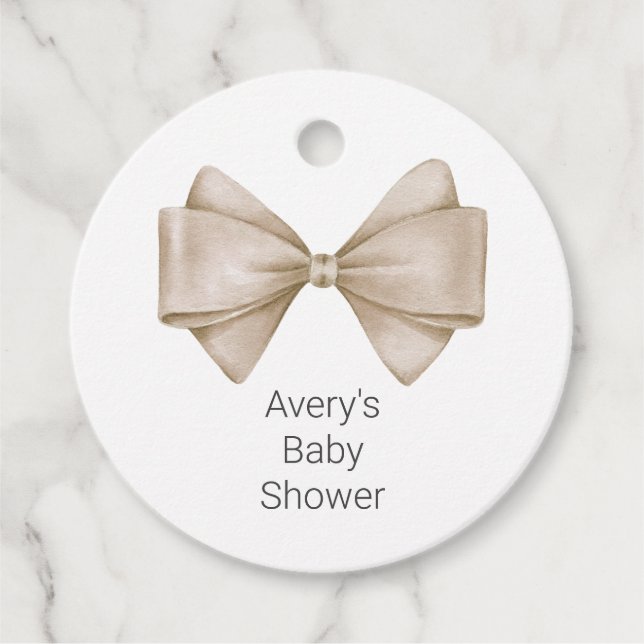 Beige Bow Modern Boho Baby Shower Gåvor Etiketter (Framsida)
