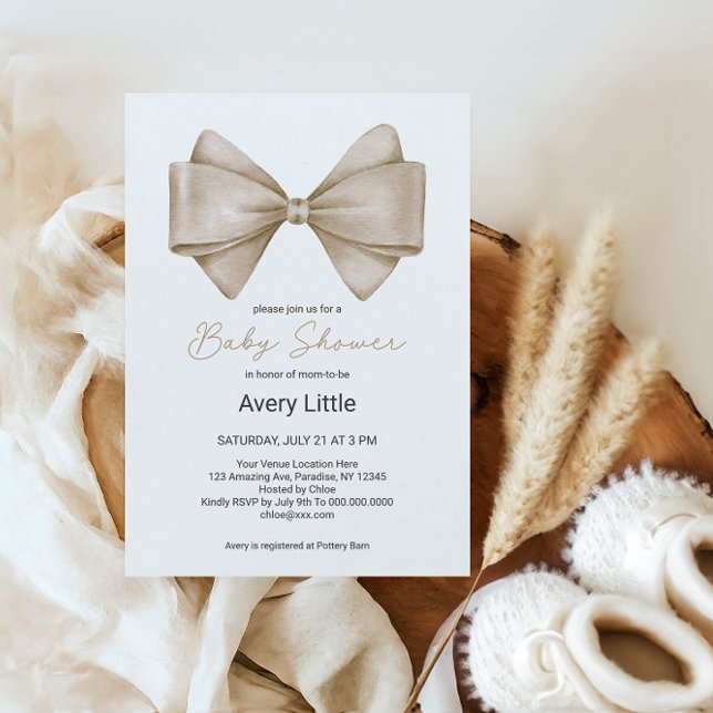 Beige Bow Modern Boho Baby Shower Inbjudningar (Skapare uppladdad)