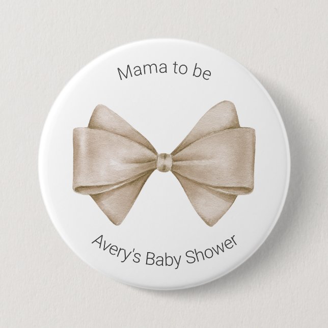 Beige Bow Modern Boho Baby Shower Knapp (Framsida)