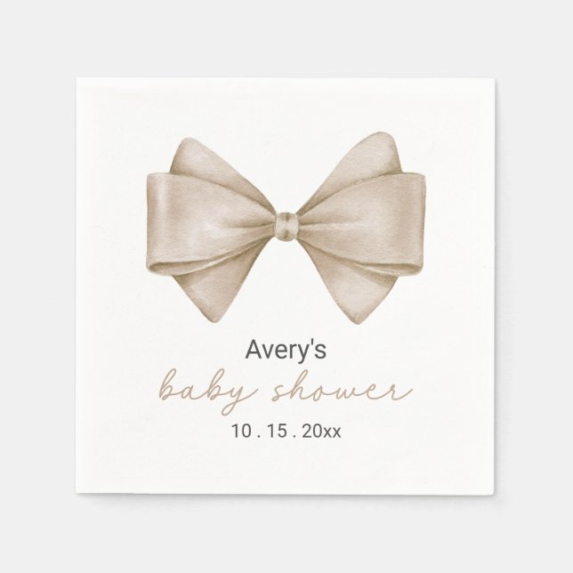 Beige Bow Modern Boho Baby Shower Napkins Pappersservett (Framsidan)
