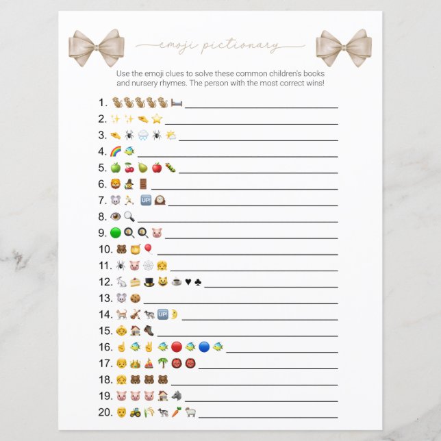 Beige Bow Modern Emoji Böcker Baby Shower Lek (Framsida)