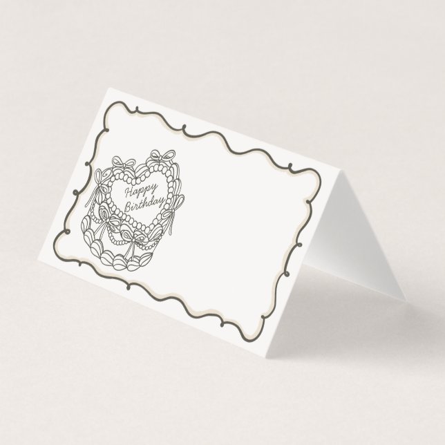 Beige Bow Retro Coquette Cake Birthday Place Kort (Framsida)