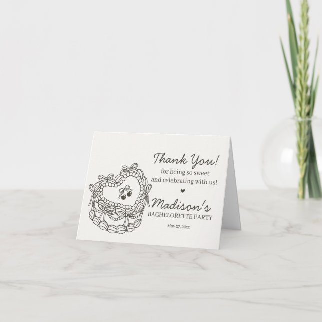 Beige Bow Retro Heart Coquette Cake Bachelorette Tack Kort (Framsida)