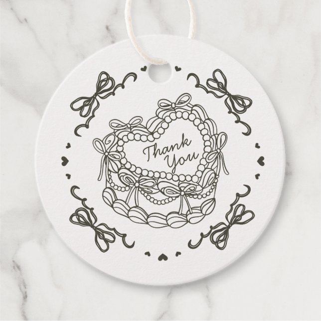 Beige Bow Retro Heart Coquette Cake Birthday Gåvor Etiketter (Framsida)