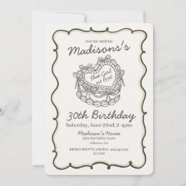 Beige Bow Retro Heart Coquette Cake Birthday Inbjudningar