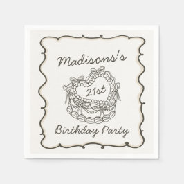 Beige Bow Retro Heart Coquette Cake Birthday Pappersservett