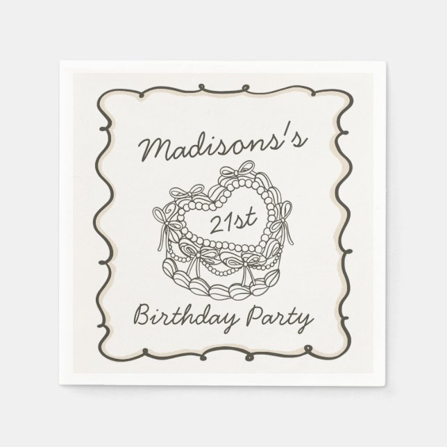 Beige Bow Retro Heart Coquette Cake Birthday Pappersservett (Framsidan)