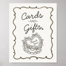 Beige Bow Retro Heart Coquette Cake Cards Gifts Poster