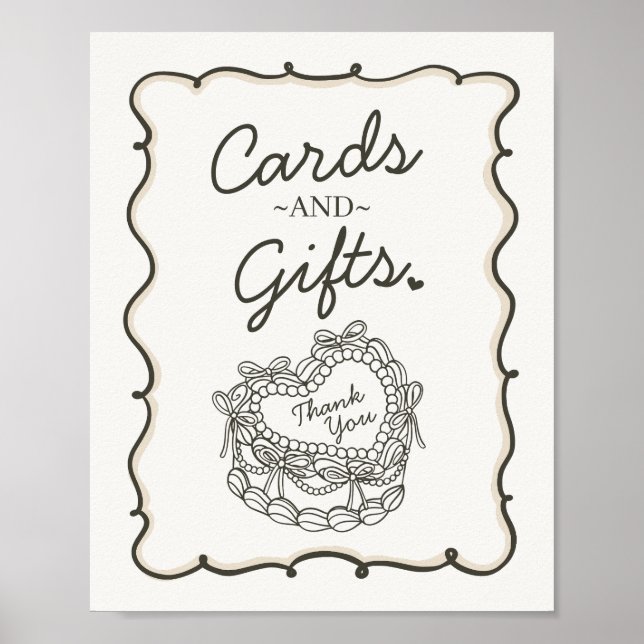 Beige Bow Retro Heart Coquette Cake Cards Gifts Poster (Framsidan)