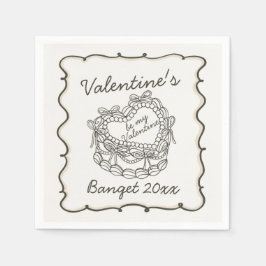 Beige Bow Retro Heart Coquette Cake Valentiness Pappersservett