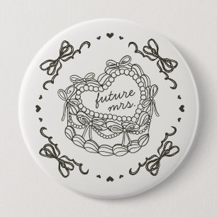 Beige Bow Retro Heart Coquette Möhippa Showe Knapp