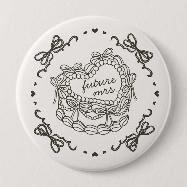 Beige Bow Retro Heart Coquette Möhippa Showe Knapp (Framsida)