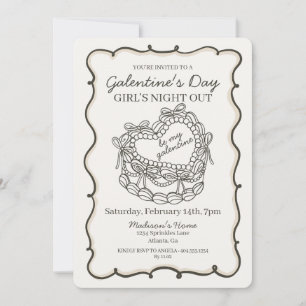 Beige Bow Retro Hjärtcoquette Tårta Galentine Inbjudningar
