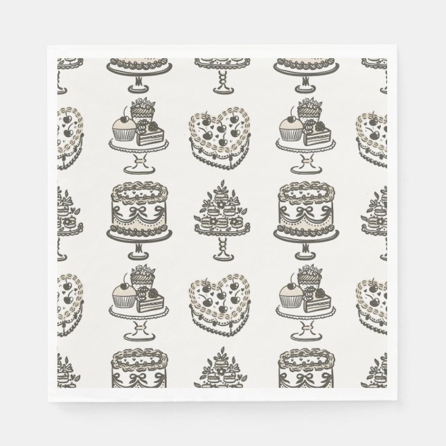 Beige Bow Retro Hjärtformad Cake till Alla Hjärtan Pappersservett (Framsidan)